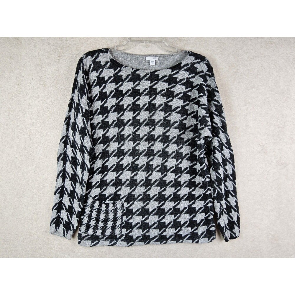 J Jill Women’s Houndstooth Long Sleeve Cotton Sweater Petites Size SP